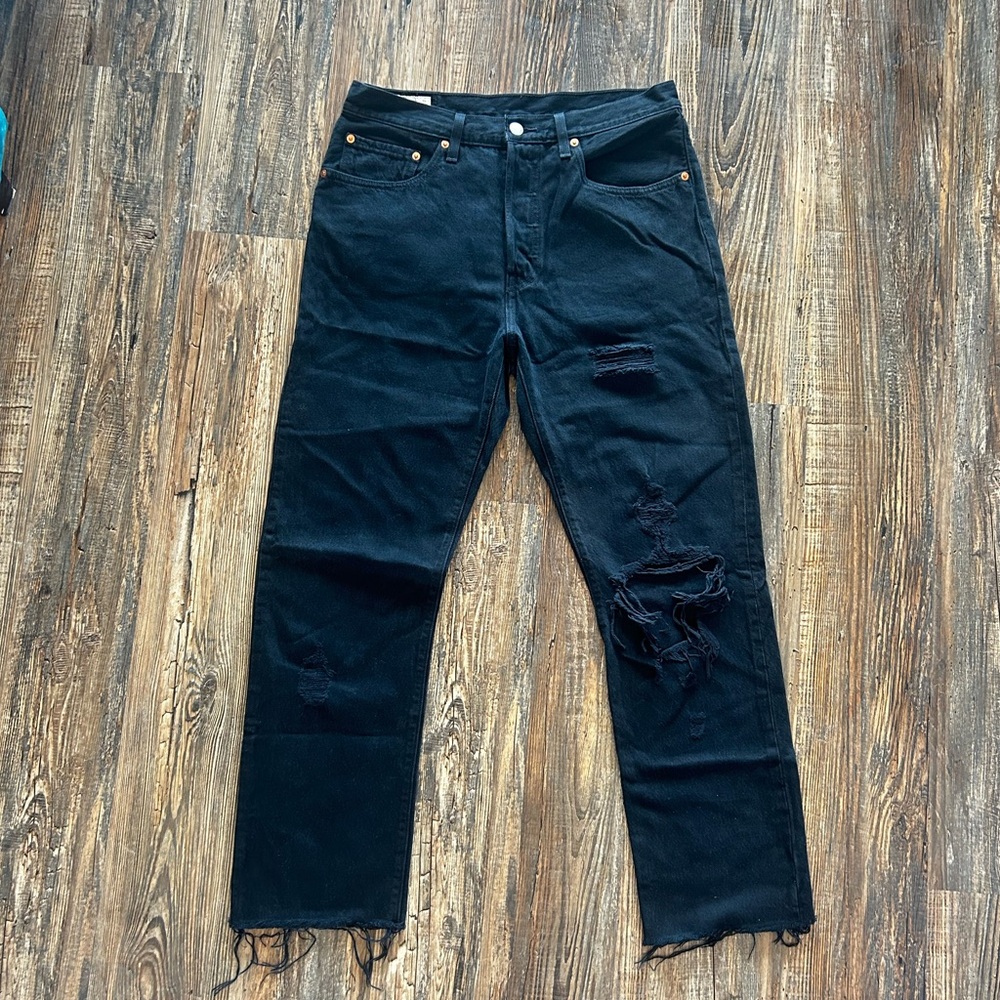Black Distressed Levi 501 Jeans